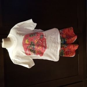 Toddler Aloha Wear Hawaiian Print Tshirt over matching shorts Size M (10-12)